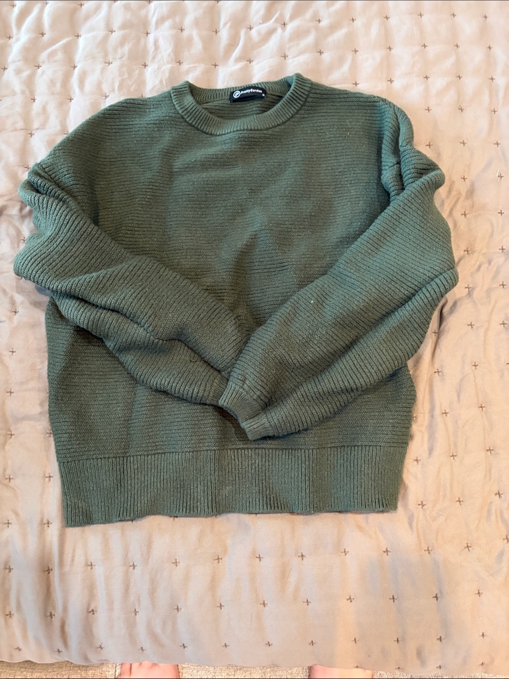 Olive Green Crewneck Ribbed Knit Sweater
